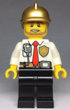LEGO cty0973 Fire - White Shirt with Tie and Belt and Radio, Black Legs, Gold Fire Helmet